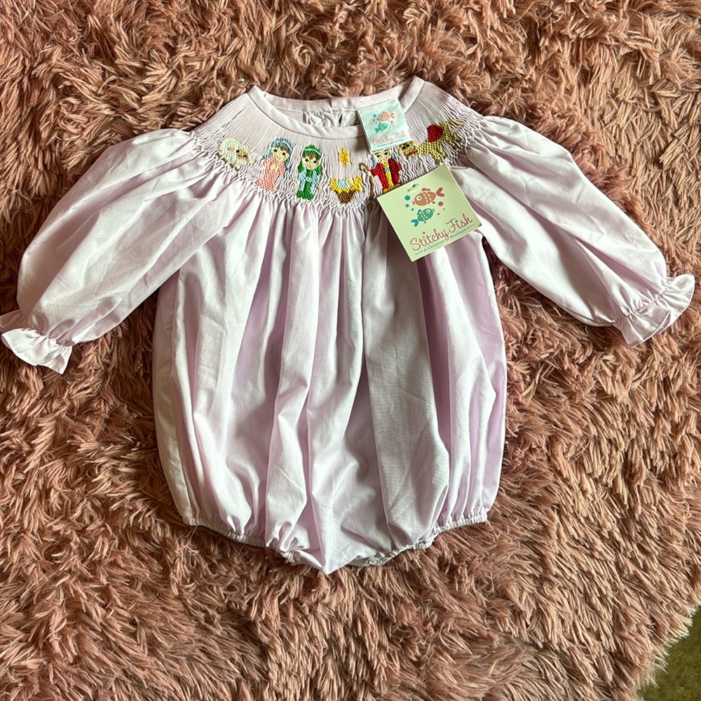 Pink and white Smocked Stitchy Fish Christmas Bubble